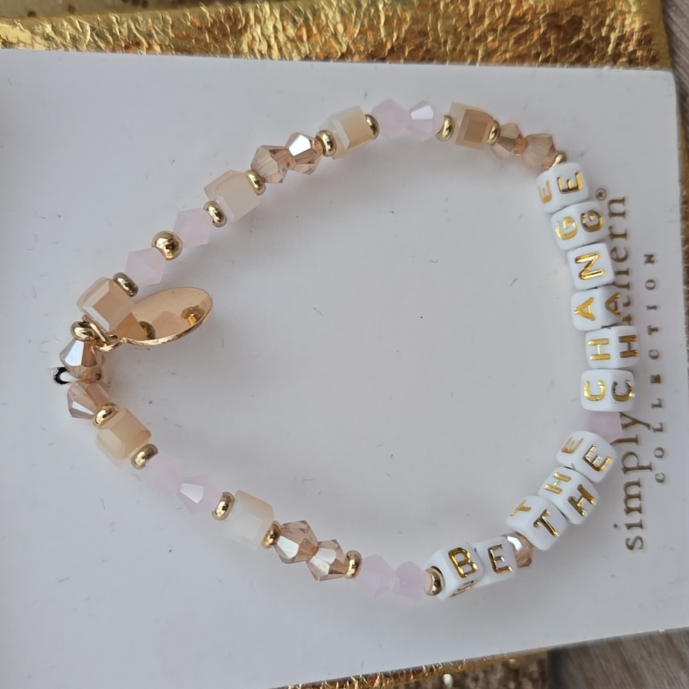 NWT Simply Southern 'Be The Change' Gold & Pink Beaded Bracelet - Picture 2 of 4